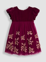 JoJo Maman Bébé Berry Pink Floral Embroidered Tulle Party Dress - Image 3 of 5