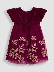 JoJo Maman Bébé Berry Pink Floral Embroidered Tulle Party Dress - Image 4 of 5