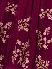 JoJo Maman Bébé Berry Pink Floral Embroidered Tulle Party Dress - Image 5 of 5