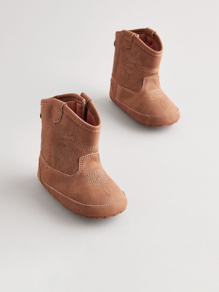 Tan Brown Western Baby Boots (0-24mths) - Image 1 of 4 Tan Brown Western Baby Boots (0-24mths) - Image 1 of 4
