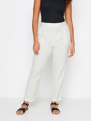 M&Co Cream Natural Brown Stripe Print Linen Trousers - Image 1 of 4