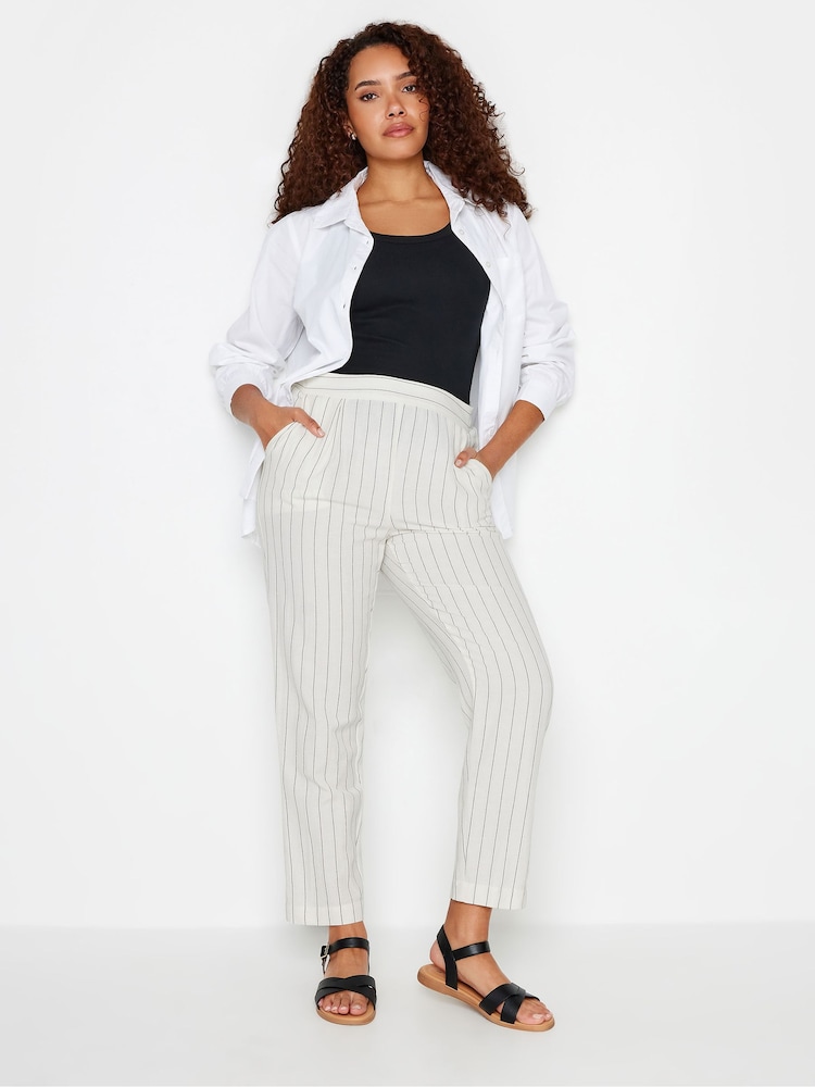 M&Co Cream Natural Brown Stripe Print Linen Trousers - Image 3 of 4