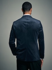 Navy Blue Patterned Velvet Blazer - Image 3 of 11