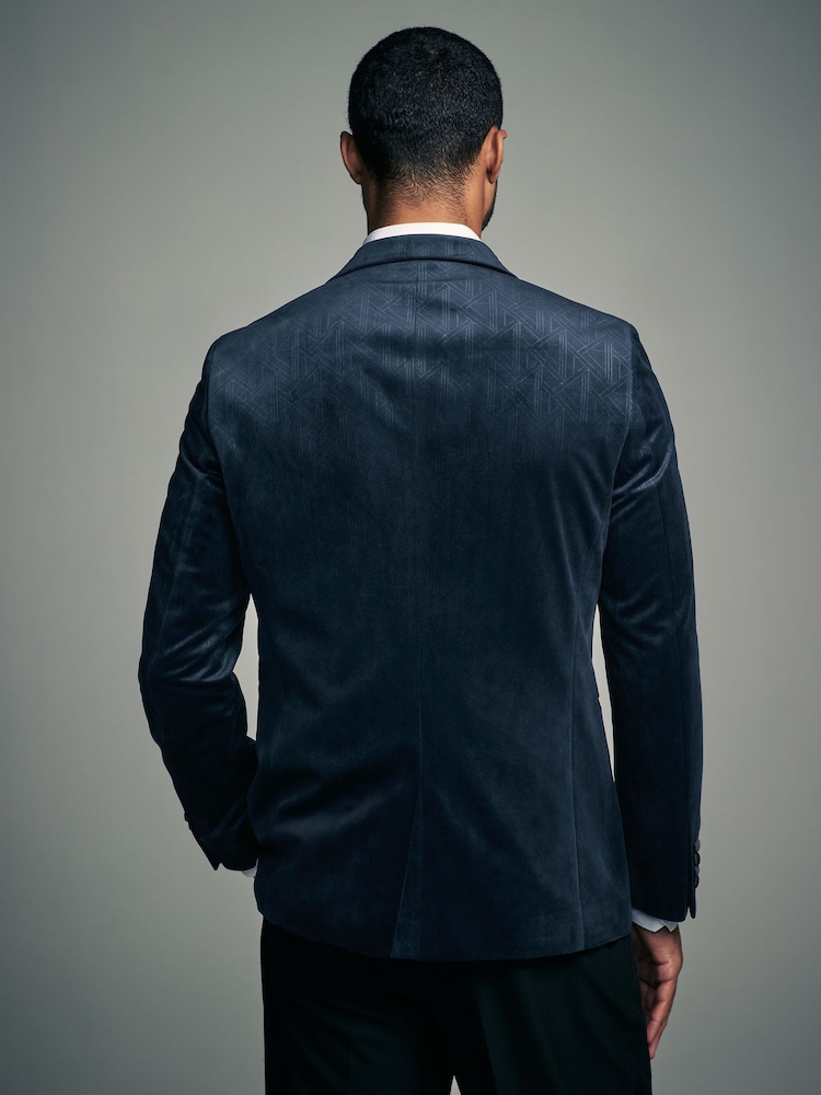 Bleu marine - Blazer en velours à motifs - Image 3 of 11