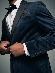 Navy Blue Patterned Velvet Blazer - Image 5 of 11