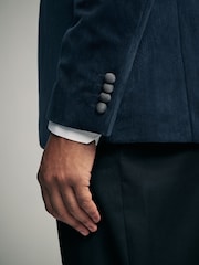 Navy Blue Patterned Velvet Blazer - Image 6 of 11