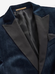 Navy Blue Patterned Velvet Blazer - Image 8 of 11