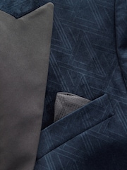 Navy Blue Patterned Velvet Blazer - Image 9 of 11