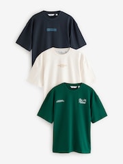 Navy/Ecru/Green Relaxed Fit Graphic Print Heavyweight 100% Cotton T-Shirt - Image 1 of 14