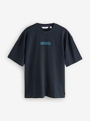 Navy/Ecru/Green Relaxed Fit Graphic Print Heavyweight 100% Cotton T-Shirt - Image 10 of 14