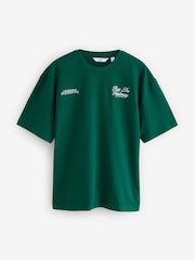 Navy/Ecru/Green Relaxed Fit Graphic Print Heavyweight 100% Cotton T-Shirt - Image 11 of 14