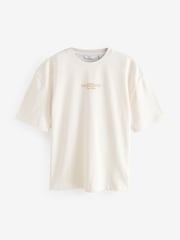 Navy/Ecru/Green Relaxed Fit Graphic Print Heavyweight 100% Cotton T-Shirt - Image 12 of 14