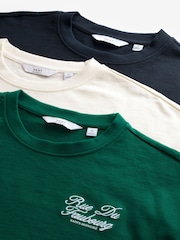 Navy/Ecru/Green Relaxed Fit Graphic Print Heavyweight 100% Cotton T-Shirt - Image 14 of 14