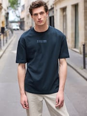 Navy/Ecru/Green Relaxed Fit Graphic Print Heavyweight 100% Cotton T-Shirt - Image 2 of 14