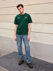 Navy/Ecru/Green Relaxed Fit Graphic Print Heavyweight 100% Cotton T-Shirt - Image 5 of 14