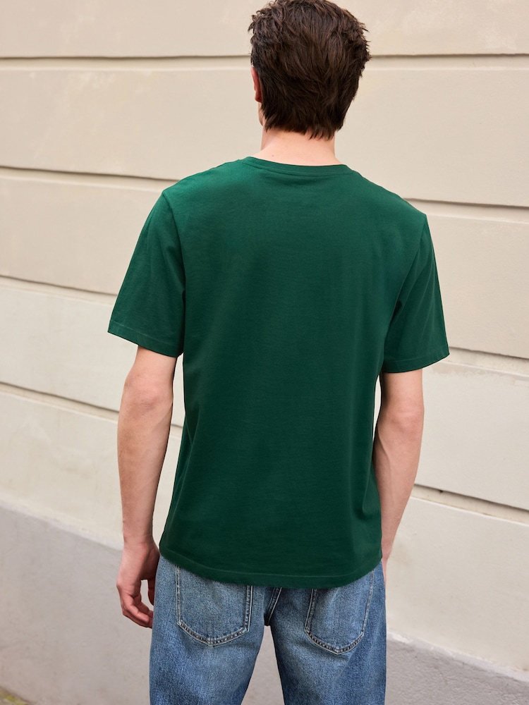 Navy/Ecru/Green Relaxed Fit Graphic Print Heavyweight 100% Cotton T-Shirt - Image 7 of 14