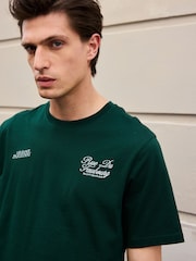 Navy/Ecru/Green Relaxed Fit Graphic Print Heavyweight 100% Cotton T-Shirt - Image 8 of 14