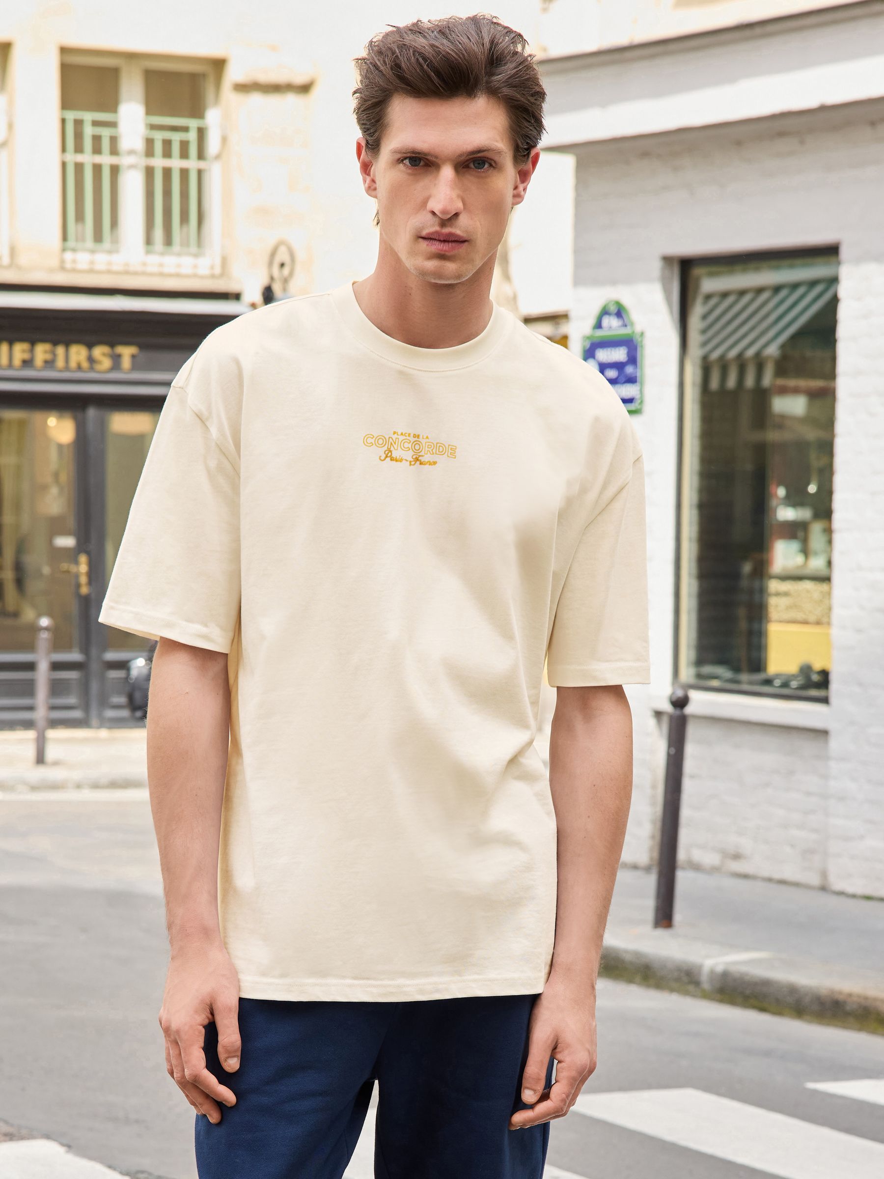 Buy Navy/Ecru/Green Relaxed Fit Graphic Print Heavyweight 100