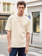 Navy/Ecru/Green Relaxed Fit Graphic Print Heavyweight 100% Cotton T-Shirt - Image 9 of 14