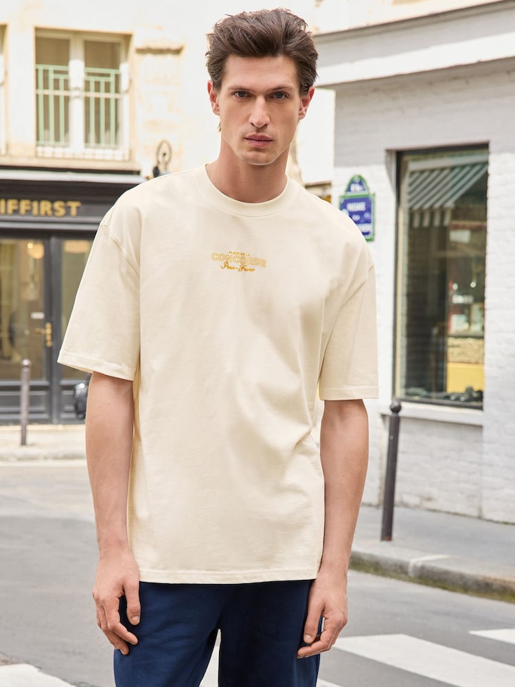 Navy/Ecru/Green Relaxed Fit Graphic Print Heavyweight 100% Cotton T-Shirt - Image 9 of 14