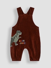 JoJo Maman Bébé Brown T-Rex Applique Velour Dungarees & Top Set - Image 2 of 6