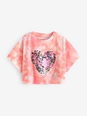 Pink Tie Dye 100% Cotton Sequin Heart T-Shirt (3-16yrs) - Image 4 of 6