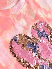 Pink Tie Dye 100% Cotton Sequin Heart T-Shirt (3-16yrs) - Image 6 of 6