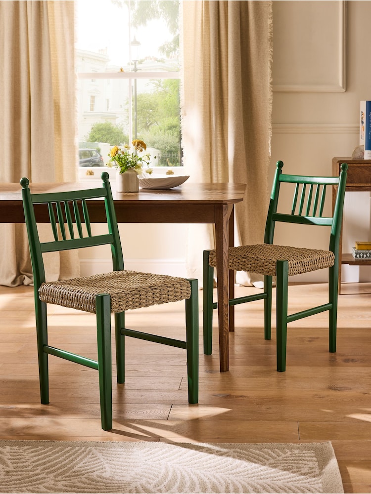 Nina Campbell Set of 2 Green Alder Dining Chairs - Image 1 of 8