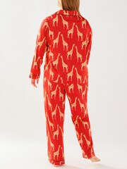 Chelsea Peers Red Curve Satin Giraffe Print Long Pyjama Set - Image 2 of 4