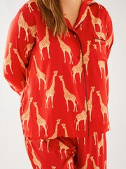 Chelsea Peers Red Curve Satin Giraffe Print Long Pyjama Set - Image 3 of 4