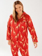 Chelsea Peers Red Curve Satin Giraffe Print Long Pyjama Set - Image 4 of 4