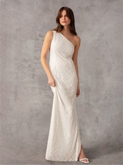 Ro&Zo White One Shoulder Beaded Dress - Image 1 of 8