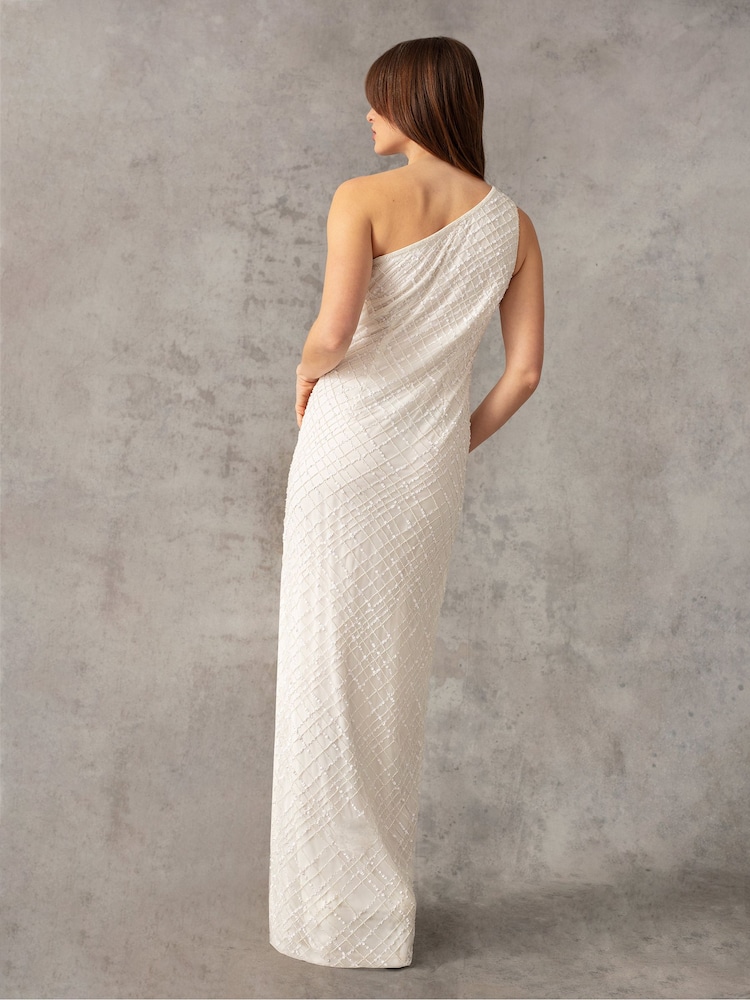 Ro&Zo White One Shoulder Beaded Dress - Image 2 of 8