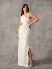 Ro&Zo White One Shoulder Beaded Dress - Image 3 of 8