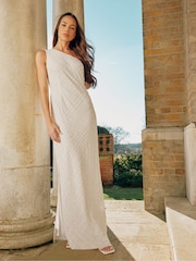 Ro&Zo White One Shoulder Beaded Dress - Image 6 of 8
