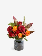 Red/Orange Bloom Chrysanthemum and Roses Fresh Flower Bouquet With Vase - Image 3 of 4