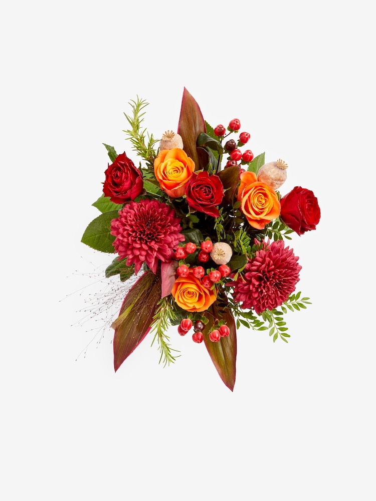 Red/Orange Bloom Chrysanthemum and Roses Fresh Flower Bouquet With Vase - Image 4 of 4