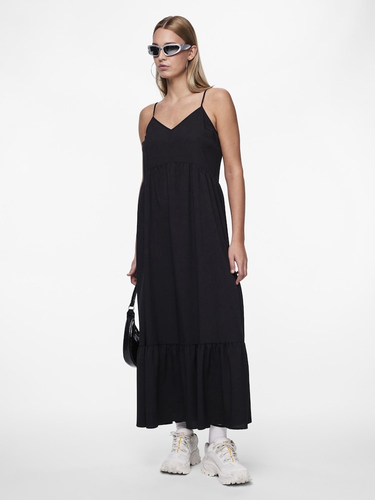 PIECES Black Print Tiered Maxi Dress - Image 1 of 5