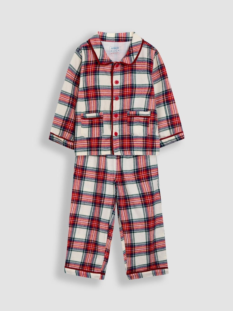 JoJo Maman Bébé Cream Check Woven Pyjamas - Image 1 of 5