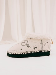 Never Fully Dressed Cream Embroidered Faux Suede Slipper Boots - Image 3 of 4