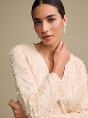 Pastel Pink Long Sleeve V-Neck Fringe Sequin Mini Dress - Image 5 of 9
