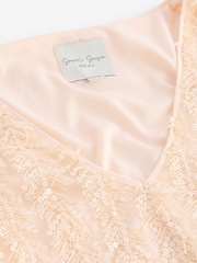 Pastel Pink Long Sleeve V-Neck Fringe Sequin Mini Dress - Image 7 of 9