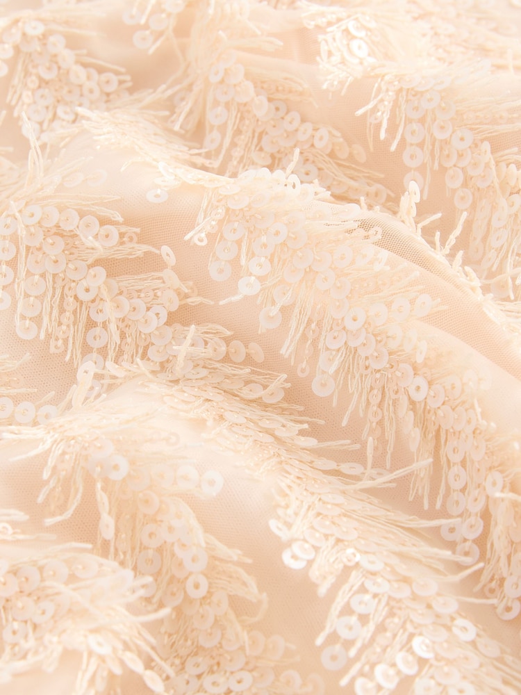 Pastel Pink Long Sleeve V-Neck Fringe Sequin Mini Dress - Image 9 of 9