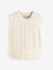 White Ecru 100% Lambswool Premium Sleeveless Cable Knitted Jumper Tank Vest Top - Image 5 of 8