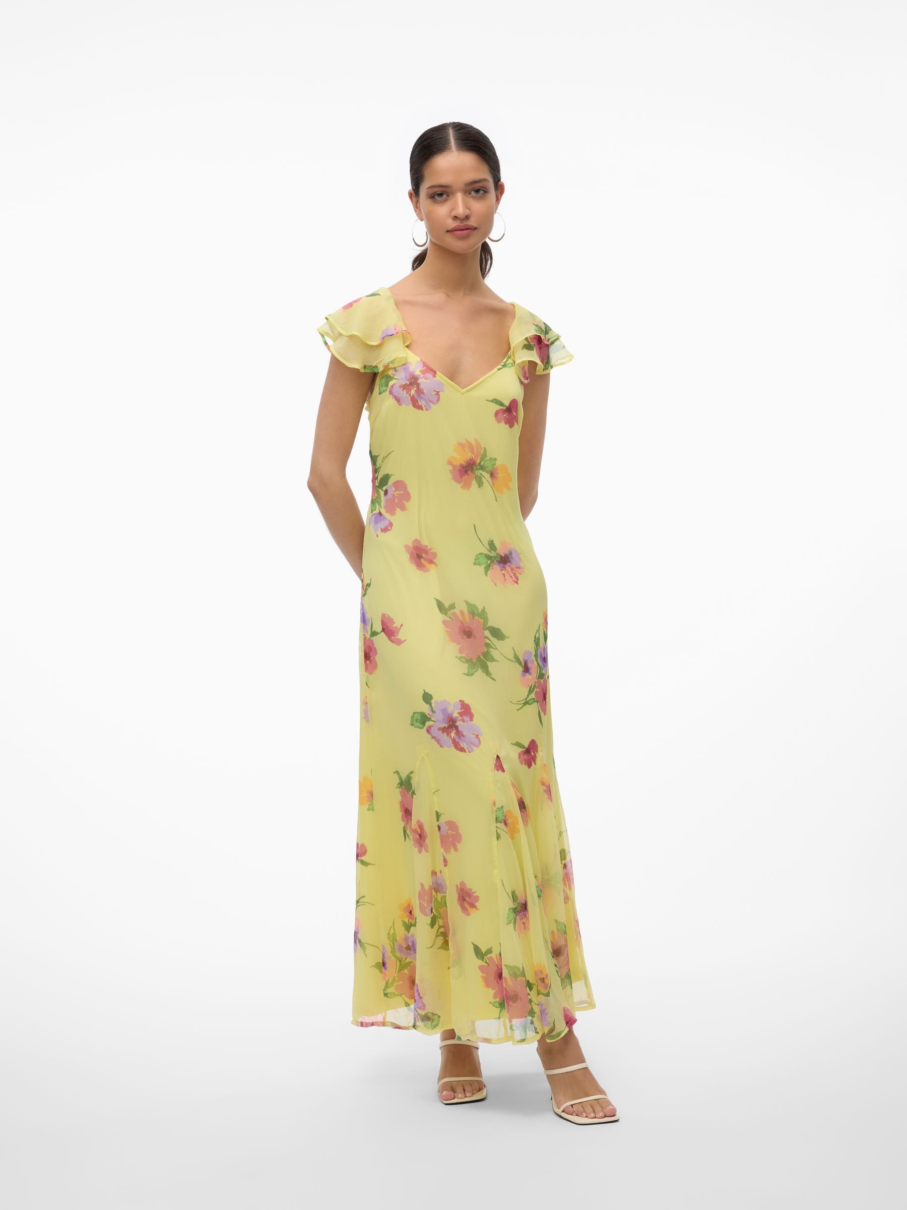 Buy VERO MODA Green Floral Print Ruffle Sleeve Maxi Dress from Next Luxembourg