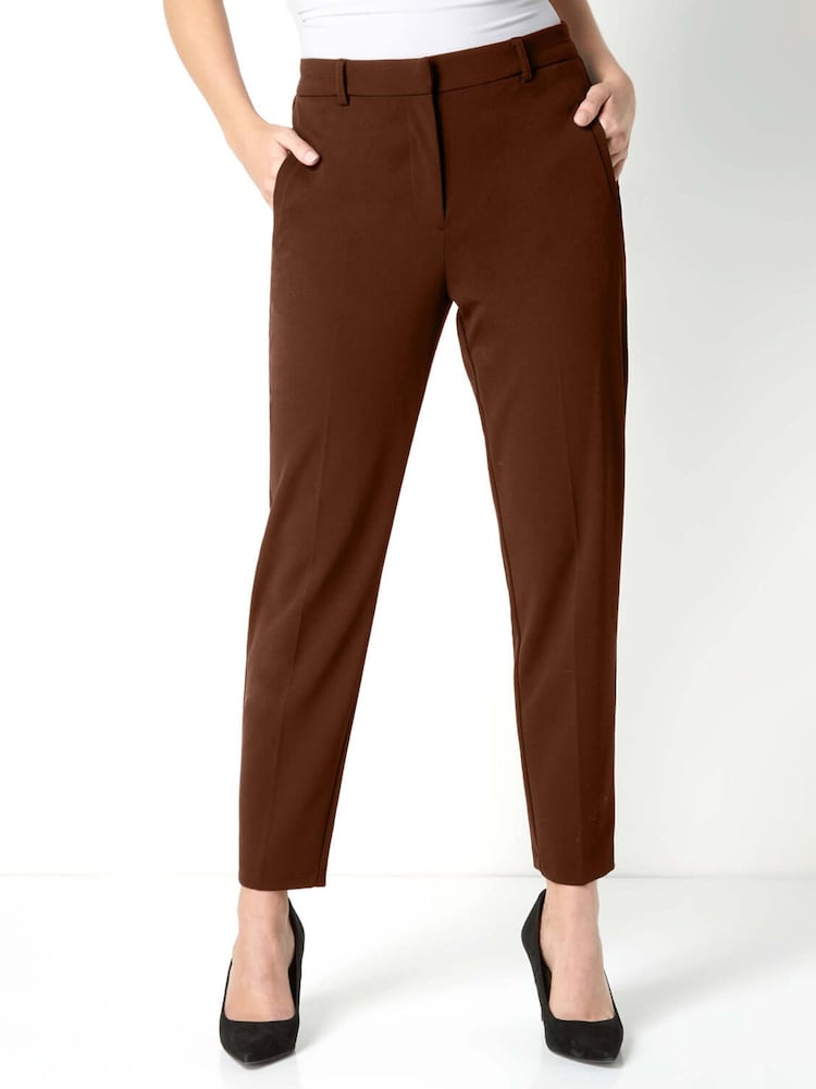 Roman Brown Short Straight Leg Stretch Trousers - Image 1 of 5