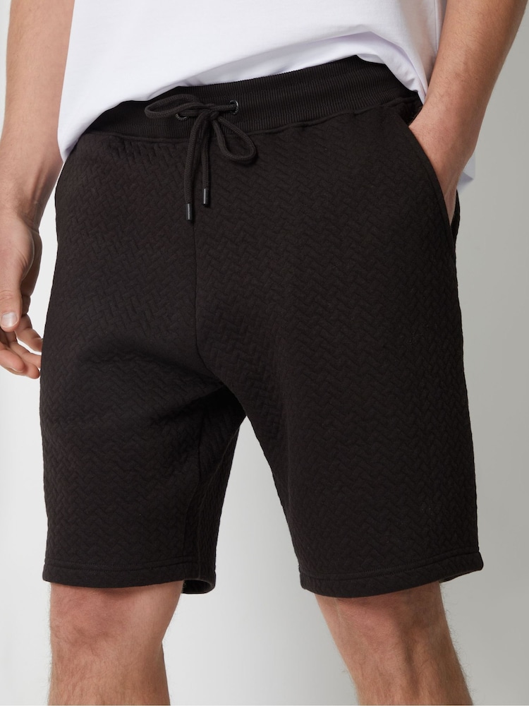 Threadbare Black Cotton Blend Textured Sweat Shorts - Image 1 of 4