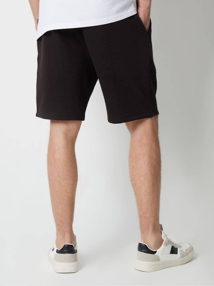 Threadbare Black Cotton Blend Textured Sweat Shorts - Image 2 of 4