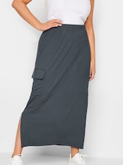 Yours Curve Grey Maxi Cargo Skirt - Image 1 of 4
