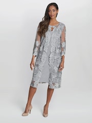 Gina Bacconi Grey Savoy Embroidered Lace Mock Jacket With Jersey Dress - Image 1 of 4